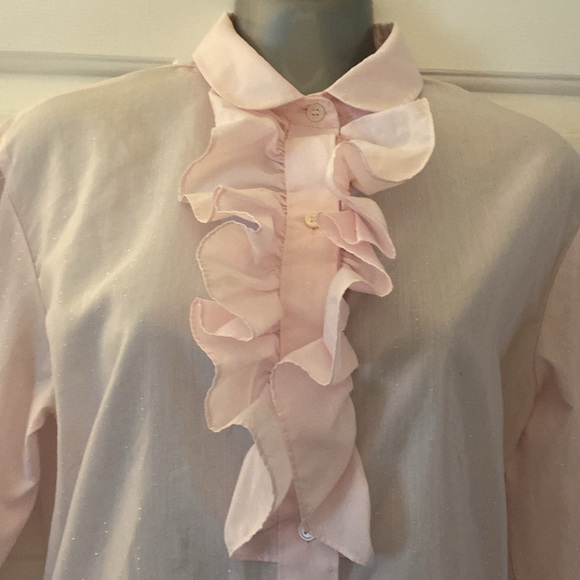 Vintage pink ruffle collar button down blouse - Picture 3 of 10